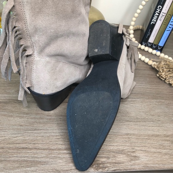 Zara Taupe Gray Suede Leather Fringe Pointed Toe Ankle Boots 36 - Picture 10 of 10